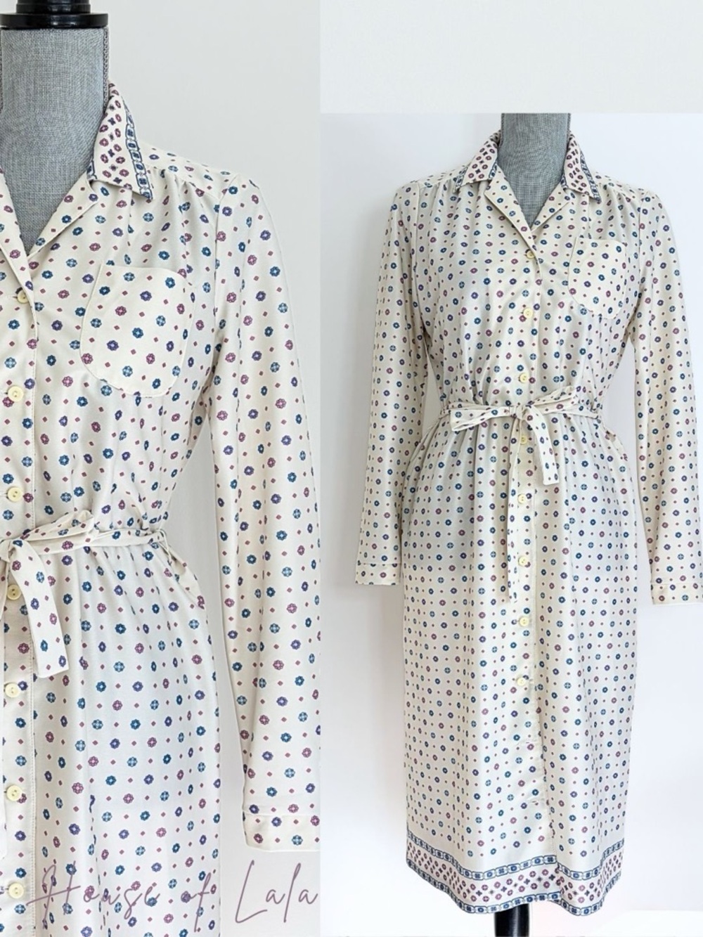 Vintage Floral Day Dress. Button Down Cottage Core Long Sleeve Casual Dress - Picture 2 of 12